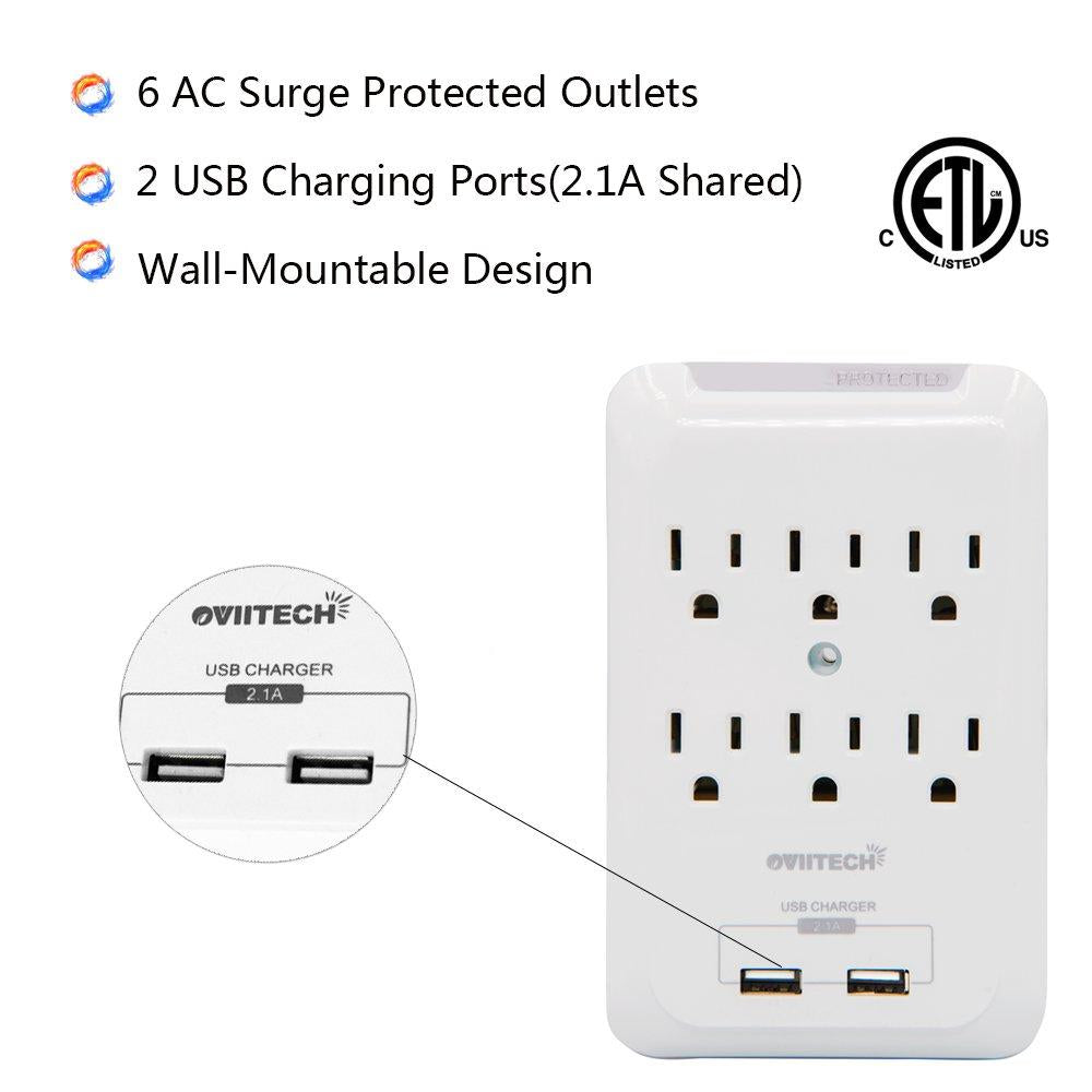 Wall Mount Outlet Adapter 6 AC/2 Pack