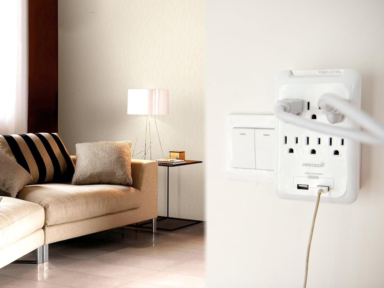 Wall Mount Outlet Adapter 6 AC/2 Pack
