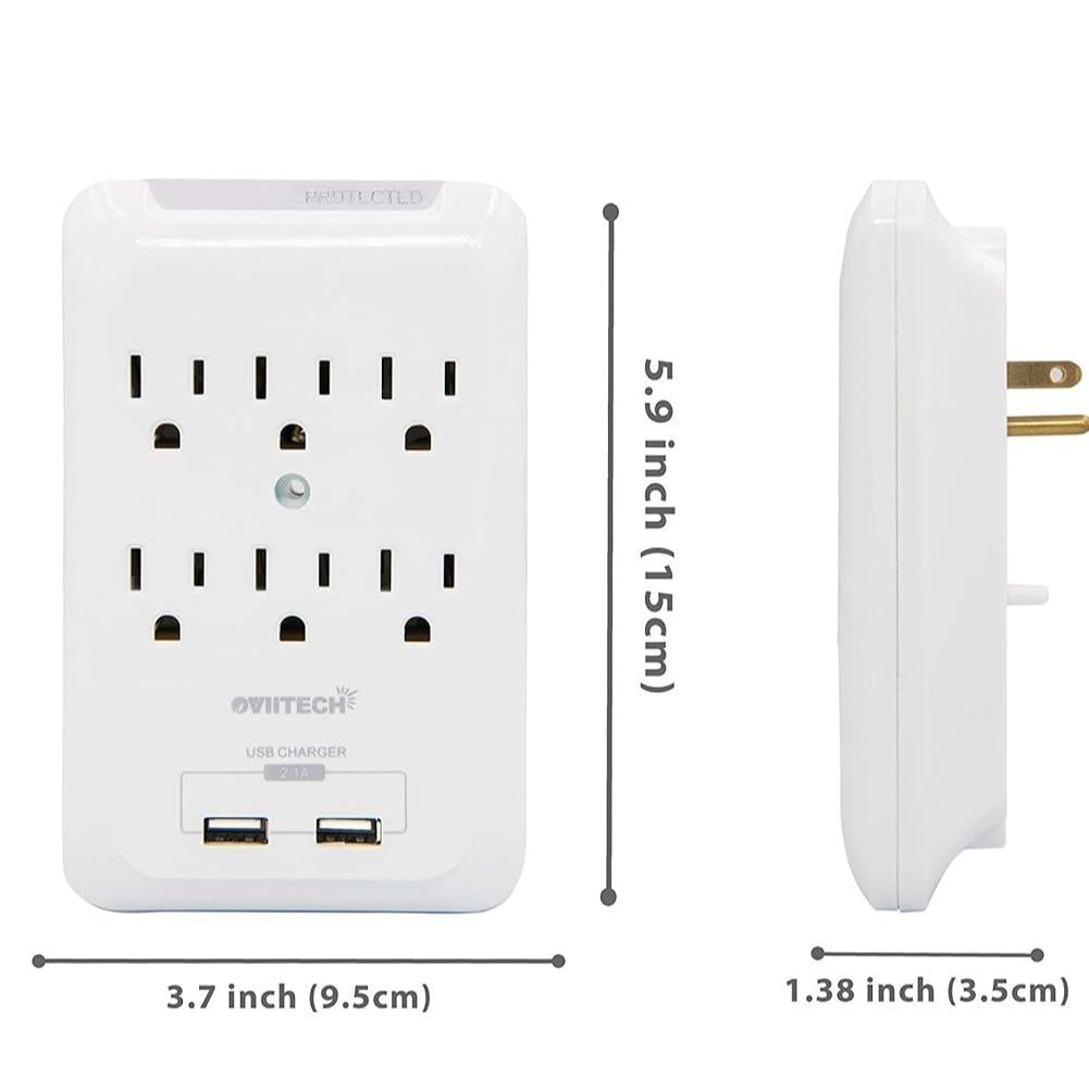 Wall Mount Outlet Adapter 6 AC/2 Pack