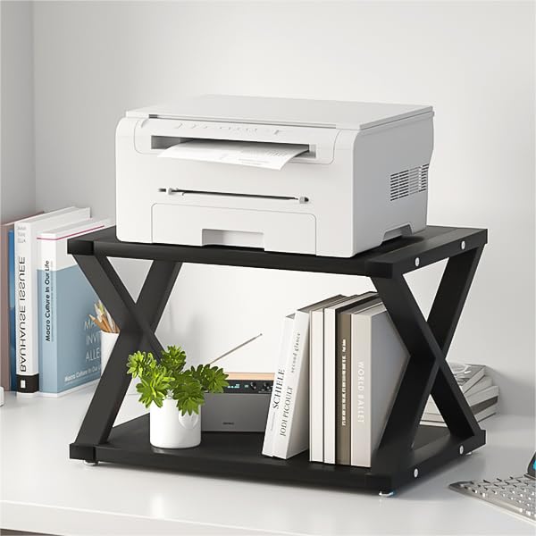URLINE Desktop Printer Stand,2-Tier Desk Space Organizer for Home Office,Storing Heavy Duty Fax Machine, Scanner,Rustic Brown