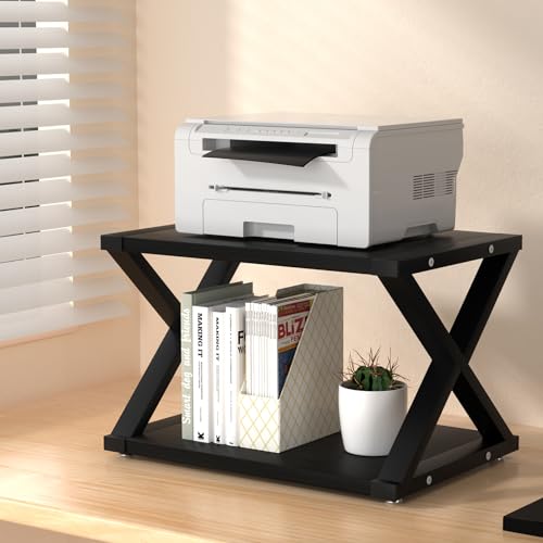 URLINE Desktop Printer Stand,2-Tier Desk Space Organizer for Home Office,Storing Heavy Duty Fax Machine, Scanner,Rustic Brown