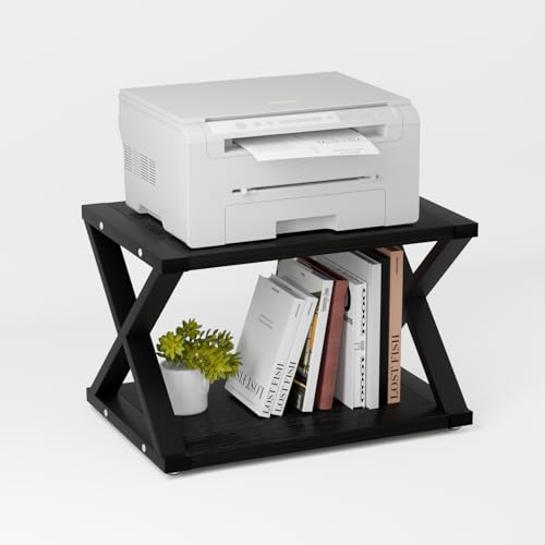 URLINE Desktop Printer Stand,2-Tier Desk Space Organizer for Home Office,Storing Heavy Duty Fax Machine, Scanner,Rustic Brown