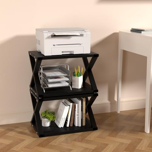 URLINE Desktop Printer Stand,2-Tier Desk Space Organizer for Home Office,Storing Heavy Duty Fax Machine, Scanner,Rustic Brown