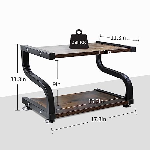 URLINE Printer Stand with Storage 2 Tier Desktop Shelf Printer Table Organizer Anti-Slip Heavy Duty Modern Wooden Shelf for Office Home,Rustic Brown