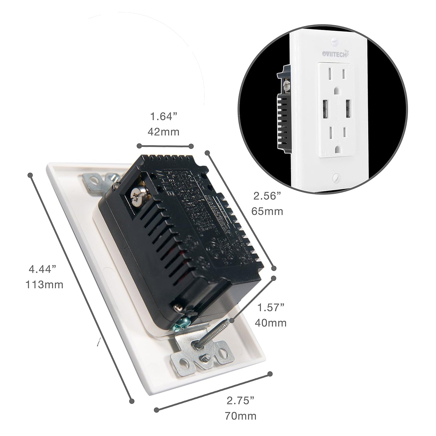 2 Pack Wall Mount Charger USB Outlet