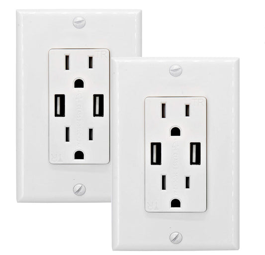 2 Pack Wall Mount Charger USB Outlet