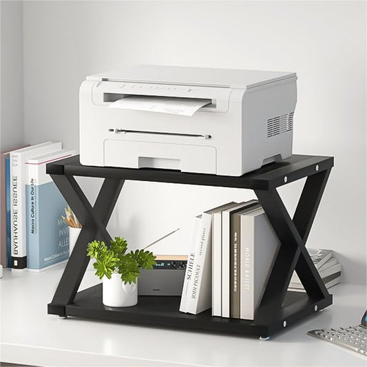 URLINE Desktop Printer Stand,2-Tier Desk Space Organizer for Home Office,Storing Heavy Duty Fax Machine, Scanner,Rustic Brown