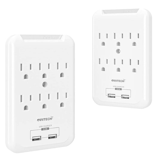 Wall Mount Outlet Adapter 6 AC/2 Pack